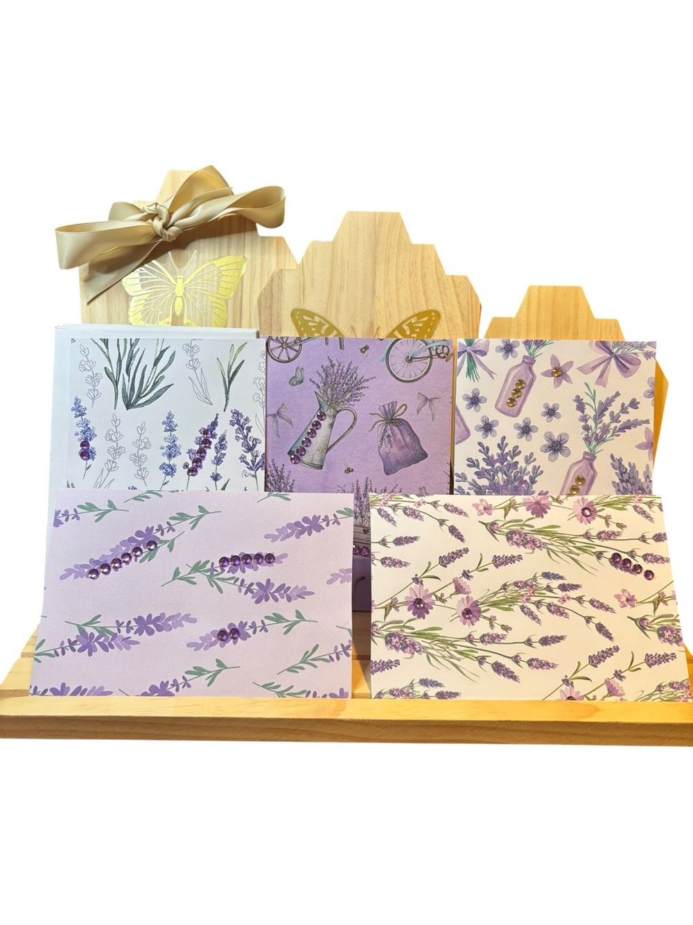 (5) Cards Handmade Jeweled Lavender Floral Card Collection – 4x6 Blank Cards - Picture 5 of 5